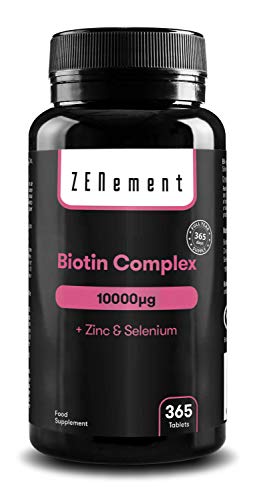 Biotina Complex, con Selenio y Zinc, 365 Comprimidos | Piel, Cabello y Uñas | Vegano, sin conservantes, sin alérgenos, No-GMO | de Zenement