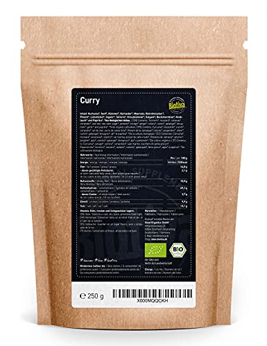 Biotiva Curry fino orgánico - 250g - intenso y puro - de primera calidad - según una antigua receta india - sin potenciadores del sabor ni aditivos artificiales - ingredientes 100% ecológicos