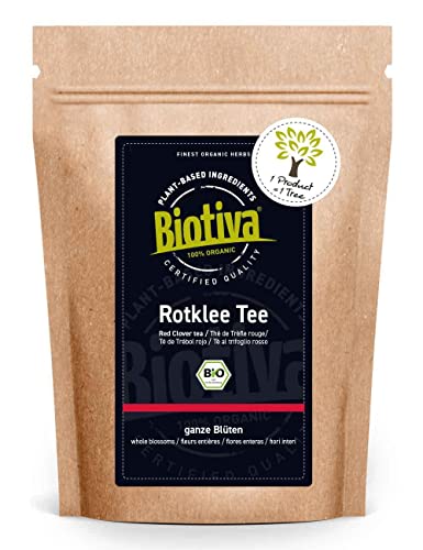Biotiva Flores de trébol rojo orgánico 100g - Trifolium Pratense - té - trébol de pradera - embotellado y controlado en Alemania (DE-ÖKO-005)
