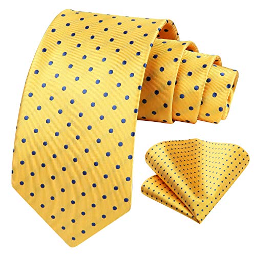 BIYINI Corbatas y Pañuelo Amarillo de Hombre Clásico Polka Dot Modernas Conjunto Corbata de Boda Business Partido