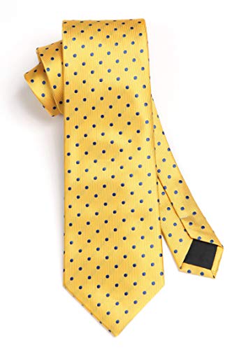 BIYINI Corbatas y Pañuelo Amarillo de Hombre Clásico Polka Dot Modernas Conjunto Corbata de Boda Business Partido