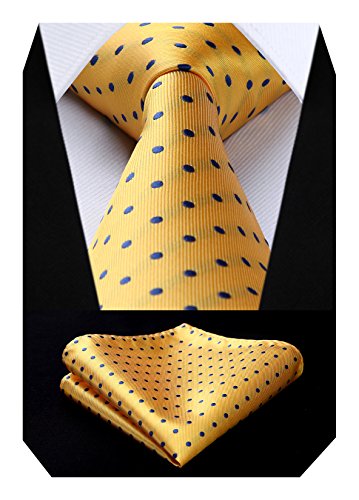 BIYINI Corbatas y Pañuelo Amarillo de Hombre Clásico Polka Dot Modernas Conjunto Corbata de Boda Business Partido
