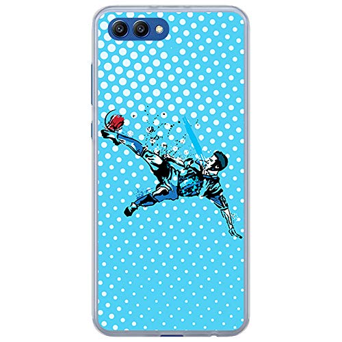 BJJ SHOP Funda Transparente para [ Huawei Honor View 10 ], Carcasa de Silicona Flexible TPU, diseño: Futbolista chutando de chilena