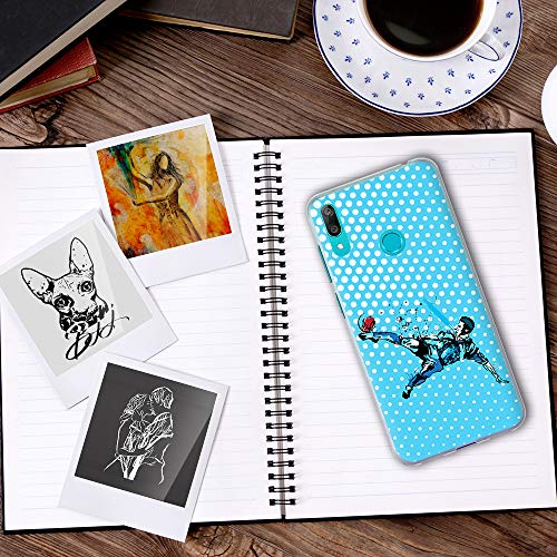 BJJ SHOP Funda Transparente para [ Huawei Y7 2019 ], Carcasa de Silicona Flexible TPU, diseño: Futbolista chutando de chilena