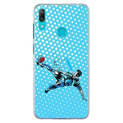 BJJ SHOP Funda Transparente para [ Huawei Y7 2019 ], Carcasa de Silicona Flexible TPU, diseño: Futbolista chutando de chilena
