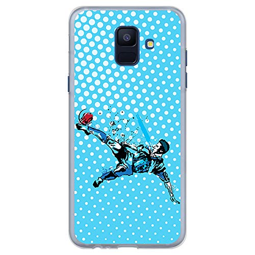 BJJ SHOP Funda Transparente para [ Samsung Galaxy A6 2018 ], Carcasa de Silicona Flexible TPU, diseño: Futbolista chutando de chilena