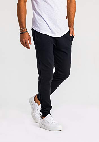 Björn Swensen Pantalones de deporte largos para hombre, de algodón, para correr, para el tiempo libre, chándal de corte ajustado Negro L