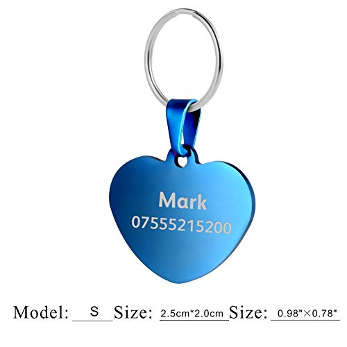 BKDZ Etiquetas de identificación de Mascotas de Acero Inoxidable Etiquetas de Perro Personalizadas Personalizadas Grabado Frontal/Posterior para Gato y Perro con (S, Corazon Azul)