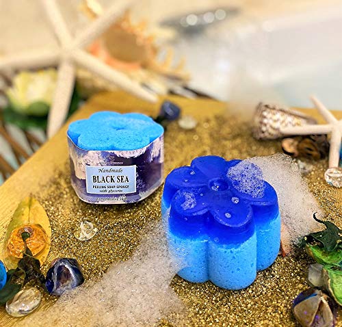 Black Sea - Esponja de jabón natural hecha a mano para niños con aceites de coco y cítricos, vegana, libre de crueldad, libre de parabenos, limpieza, hidratación, embalaje de 2x70g