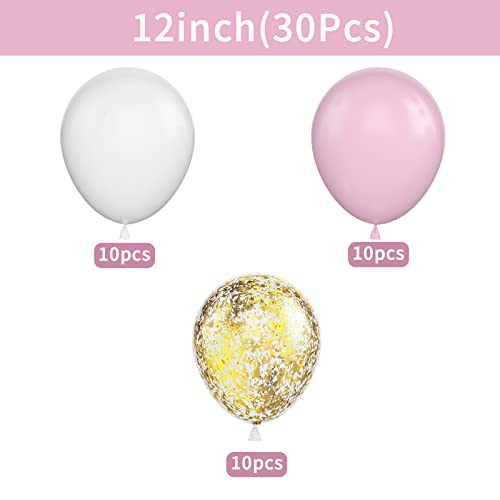 Blancos Rosados Globos, 30Pcs Globos de Cumpleaños Blanco Rosado, Globos Helio Blanco Rosado, Globos De Confeti Dorados Para Decoracion Cumpleaños Niña, Bodas, Baby Shower, Decoraciones Para Fiestas