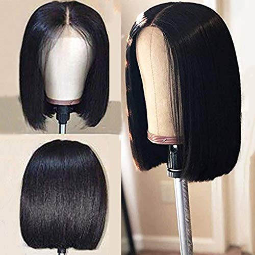 BLISSHAIRHuman Hair Wigs 16" Short Bob Wig Glueless Lace Front Wigs Straight 130% Density Brazilian Remy Hair Extensions Natural Black