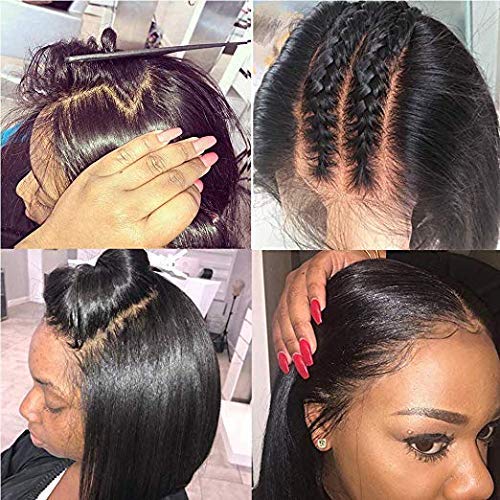 BLISSHAIRHuman Hair Wigs 16" Short Bob Wig Glueless Lace Front Wigs Straight 130% Density Brazilian Remy Hair Extensions Natural Black