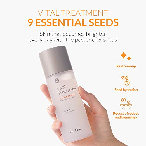 BLITHE Tratamiento vital 9 Tónico de esencia de semillas esenciales con niacinamida - Tónico facial aclarador con té verde, hinojo y chía para pieles sensibles 150 ml