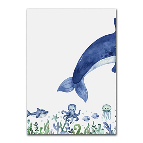 BLLXMX Carteles e Impresiones de Lienzo de Animales Marinos de Acuarela Azul Pintura de Pulpo de Ballena nórdica Cuadro de Arte de Pared decoración del hogar 50x70cmx2 sin Marco