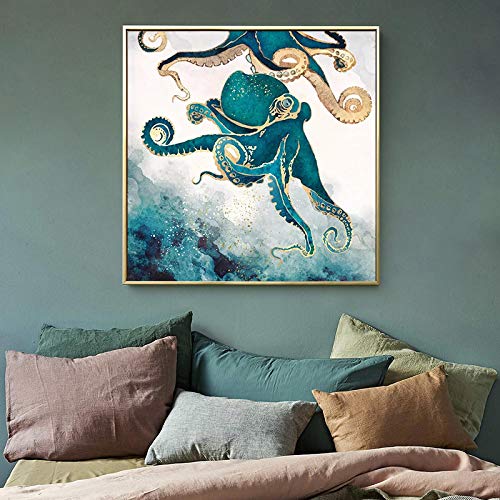 BLLXMX Medusas Pulpo Calamar Lienzo Pintura Póster Abstracto e Impresiones Arte de la Pared Océano Animal Imagen de la Pared Decoración de la Sala de Estar 50x50cm (20x20in) Sin Marco