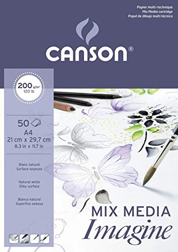 Bloc Encolado, A4, 100 Hojas, Canson XL Marker Barrera 70g + Bloc Encolado, A4, 50 Hojas, Imagine, Grano Fino 200g