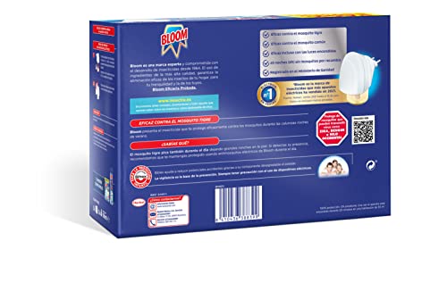 Bloom Insecticida Eléctrico Líquido Doble Eficacia (3 aparatos + 3 recambios), antimosquitos eléctrico eficaz contra el mosquito comun y tigre, 135 noches de protección