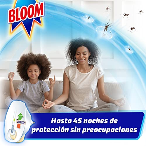 Bloom Insecticida Eléctrico Líquido Doble Eficacia (3 aparatos + 3 recambios), antimosquitos eléctrico eficaz contra el mosquito comun y tigre, 135 noches de protección