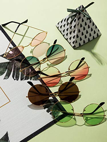 Blulu 10 Pares de Gafas de Sol de Hippies Redondas John de los Años de 1960 Gafas de Colores (Marco Dorado 2)