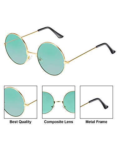 Blulu 10 Pares de Gafas de Sol de Hippies Redondas John de los Años de 1960 Gafas de Colores (Marco Dorado Plateado)
