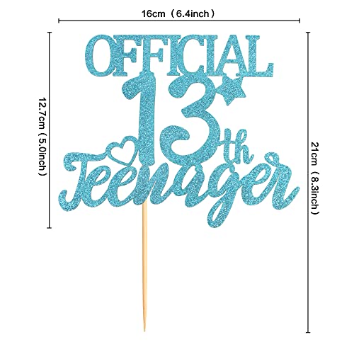 Blumomon Blue Giltter - Decoración oficial para tartas de 13 cumpleaños para adolescentes, decoración de tartas de cumpleaños 13