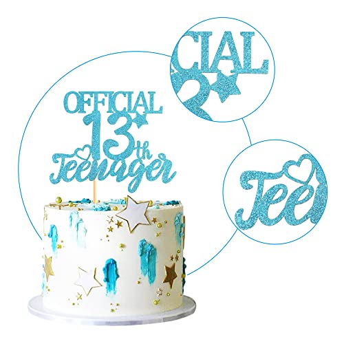 Blumomon Blue Giltter - Decoración oficial para tartas de 13 cumpleaños para adolescentes, decoración de tartas de cumpleaños 13