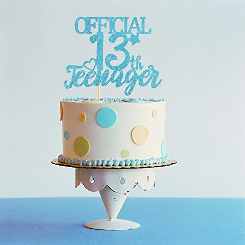 Blumomon Blue Giltter - Decoración oficial para tartas de 13 cumpleaños para adolescentes, decoración de tartas de cumpleaños 13