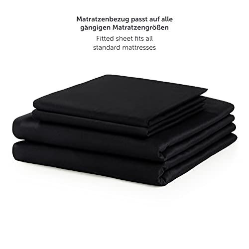 Blumtal Juego de Sábanas - Set de 4 Piezas, Sábana Bajera Ajustable Cama 135, Encimera 220x275 + 2 Fundas de Almohada 50x80cm, Negro