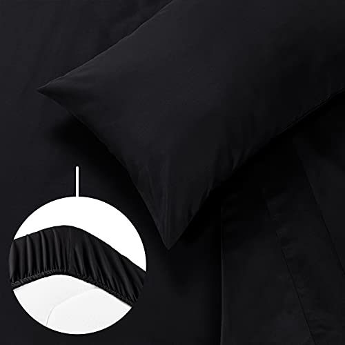 Blumtal Juego de Sábanas - Set de 4 Piezas, Sábana Bajera Ajustable Cama 135, Encimera 220x275 + 2 Fundas de Almohada 50x80cm, Negro