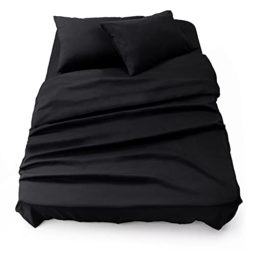 Blumtal Juego de Sábanas - Set de 4 Piezas, Sábana Bajera Ajustable Cama 135, Encimera 220x275 + 2 Fundas de Almohada 50x80cm, Negro