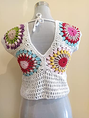 Blusa Crop Top Alaia Crochet. Ropa Mujer, ganchillo, hecho a mano.… (M)