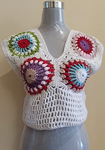 Blusa Crop Top Alaia Crochet. Ropa Mujer, ganchillo, hecho a mano.… (M)