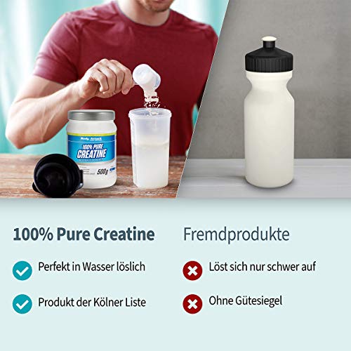 Body Attack 100% Pure Creatine - 500g de polvo, monohidrato de creatina microfina, para el crecimiento muscular, la fuerza y la resistencia, producto de la lista de Colonia, alta dosis con 6000mg, Made in Germany