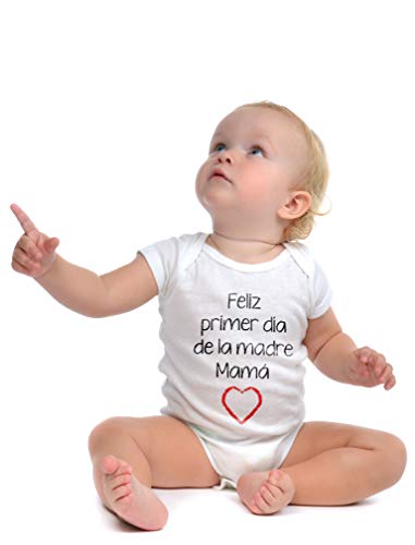 Body de Manga Corta para bebé - Feliz Primer Día de la Madre - para Mamá en su Día 3-6 Mes Rosa