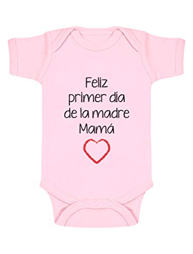Body de Manga Corta para bebé - Feliz Primer Día de la Madre - para Mamá en su Día 3-6 Mes Rosa