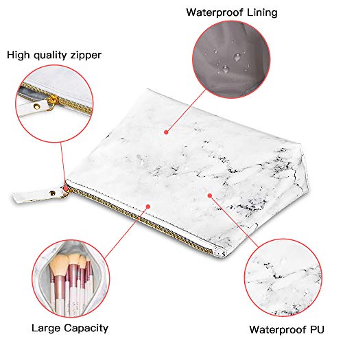 BOJLY Bolsa de Maquillaje de Mármol, Bolsa de Aseo Neceser de Viaje para Hombres y Mujeres, Bolso Cosmético de Cuero de PU Plegable Impermeable Multifuncional