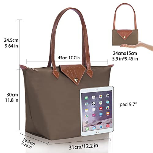 BOJLY Bolsos Totes Para Mujer, Bolso de Hombro Bolsos Para Las Mujeres Diamante Nylon Tote Bag Ladies Shopping Plegable Tote Bolsa de viaje de Playa Impermeable Casual Caqui