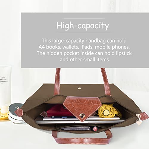 BOJLY Bolsos Totes Para Mujer, Bolso de Hombro Bolsos Para Las Mujeres Diamante Nylon Tote Bag Ladies Shopping Plegable Tote Bolsa de viaje de Playa Impermeable Casual Caqui