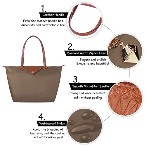 BOJLY Bolsos Totes Para Mujer, Bolso de Hombro Bolsos Para Las Mujeres Diamante Nylon Tote Bag Ladies Shopping Plegable Tote Bolsa de viaje de Playa Impermeable Casual Caqui