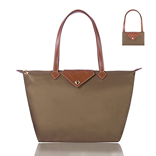 BOJLY Bolsos Totes Para Mujer, Bolso de Hombro Bolsos Para Las Mujeres Diamante Nylon Tote Bag Ladies Shopping Plegable Tote Bolsa de viaje de Playa Impermeable Casual Caqui