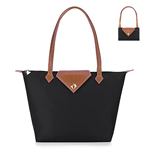 BOJLY Bolsos Totes para Mujer,Bolsos para las mujeres Diamante Nylon Tote Bag Ladies Shopping Plegable Tote Bolsa de viaje de playa Impermeable Casual Negro Pequeña