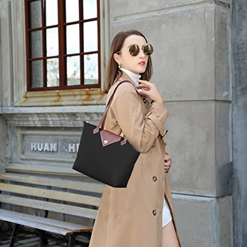 BOJLY Bolsos Totes para Mujer,Bolsos para las mujeres Diamante Nylon Tote Bag Ladies Shopping Plegable Tote Bolsa de viaje de playa Impermeable Casual Negro Pequeña