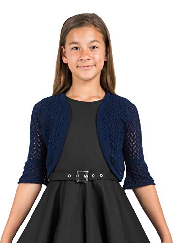 Bolerose Chicas Manga Larga Chaqueta de Punto Suelto Torera Niñas (Azul Oscuro, 9-10 años)