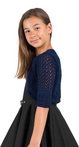 Bolerose Chicas Manga Larga Chaqueta de Punto Suelto Torera Niñas (Azul Oscuro, 9-10 años)