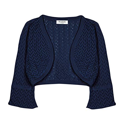 Bolerose Chicas Manga Larga Chaqueta de Punto Suelto Torera Niñas (Azul Oscuro, 9-10 años)