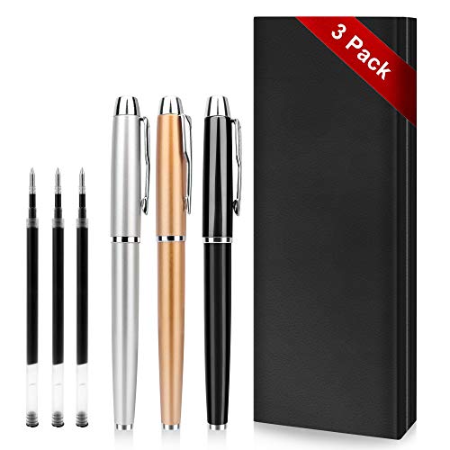 Bolígrafo -3 Bolígrafos de Metal Noble, Para uso Comercial y Escolar Masculino y Femenino, Bolígrafo Exquisito Para Regalos de Cumpleaños de Empresa, Viene con 3 Recambios Adicionales de 0,5 mm