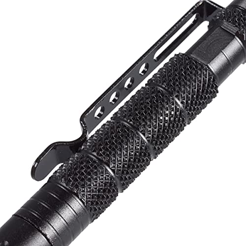 Bolígrafo Táctico,Regerly 1 Piezas Bolígrafo Autodefensa Multifuncional Aluminio Portátil con Carburo Rompecristales con 5 Piezas Recambios para Camping Supervivencia Emergencia Negro
