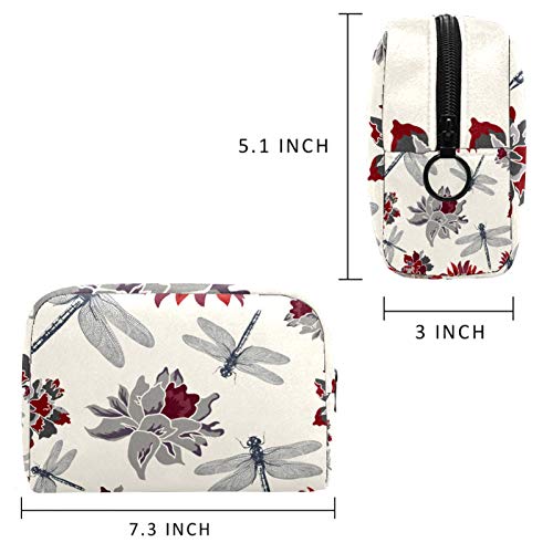 Bolsa cosmética de viaje de doble capa, bolsa de almacenamiento grande para cosméticos, loto y libélula