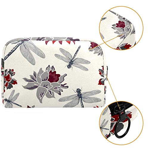 Bolsa cosmética de viaje de doble capa, bolsa de almacenamiento grande para cosméticos, loto y libélula