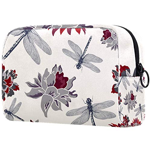Bolsa cosmética de viaje de doble capa, bolsa de almacenamiento grande para cosméticos, loto y libélula